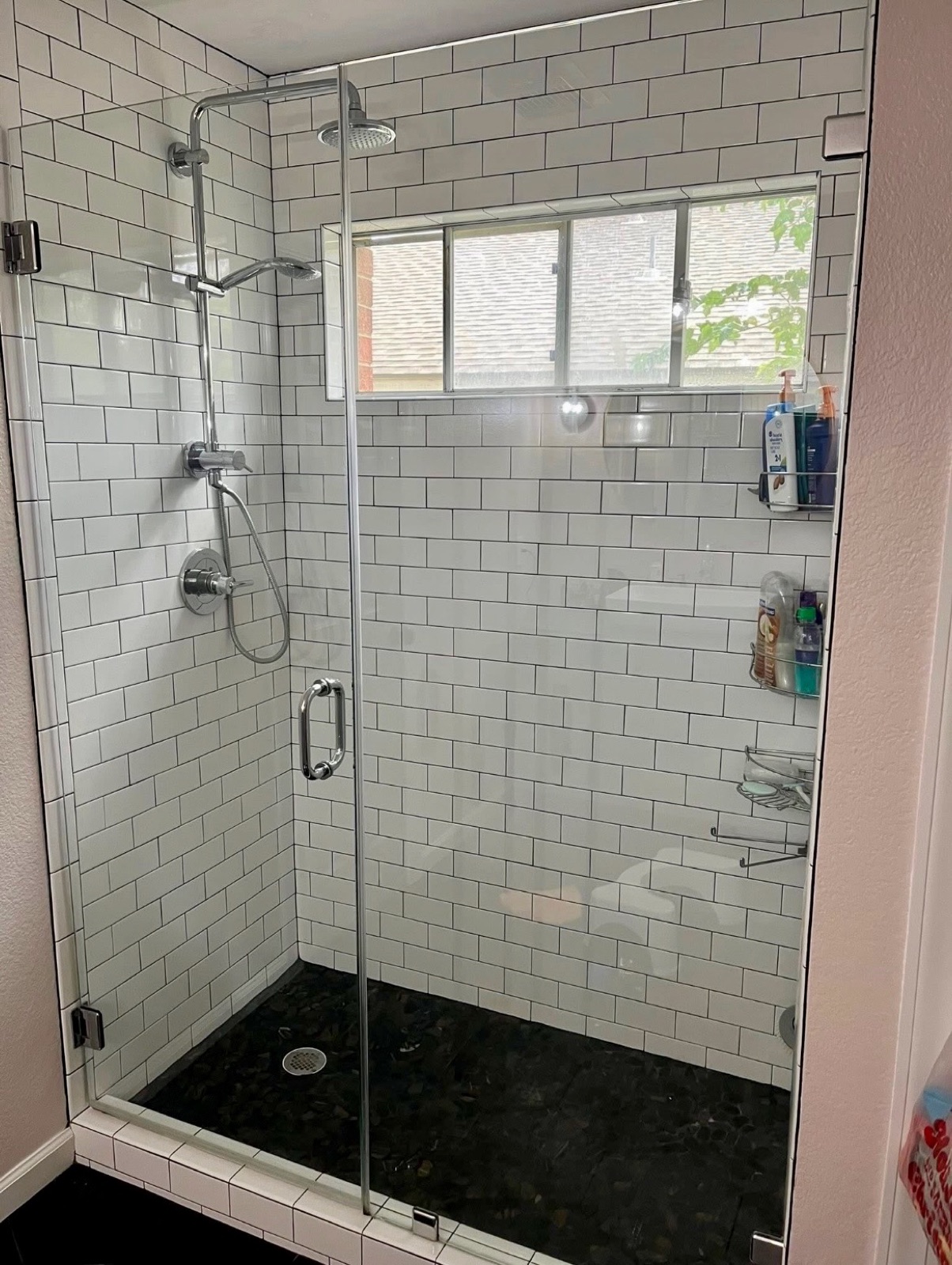 Same shower glass cleaned to clear, streak-free finish